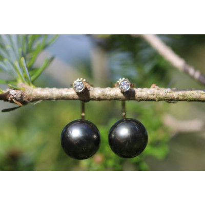 Ørehænger i 14 karat guld med Tahitiperle og brillant 0,07ct TW.SI.  (11/25)