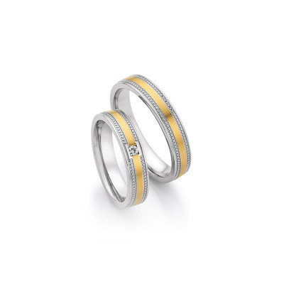 Vielsesringe i stål og 14 karat guld 