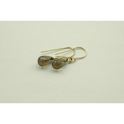 Ørehænger i 14 karat guld med facetslebet røgkvarts   (11/25)