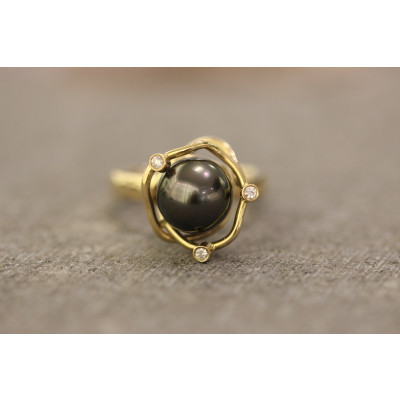 Ring med tahitiperle og brillanter i 14  karat guld