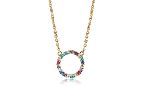 Sif Jakobs - Halskæde Biella Grande i forgyldt sølv med multifarvede zirkoner 