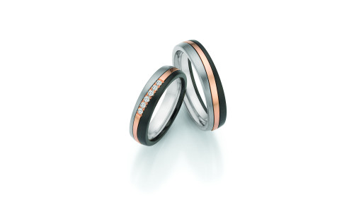Vielsesringe Surfing color i Titanium, 14 karat rosaguld og Zirconium