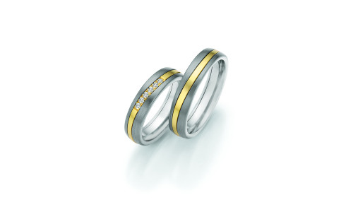 Vielsesringe Surfing color i Titanium og 14 karat hvidguld 