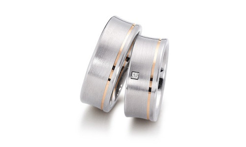 Vielsesringe 20506 fra Gerstner i 14 karat hvidguld med smalt bånd i rosaguld (X14)  (02/26)