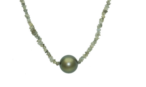 Vedhæng rå-diamantkæde med tahiti perle